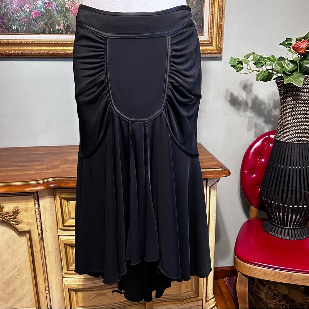 Vintage Cartise Long Black Ruched Midi Skirt